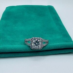 Certified 1CT Moissanite Halo Ring – Size 6, 14K White Gold Plated